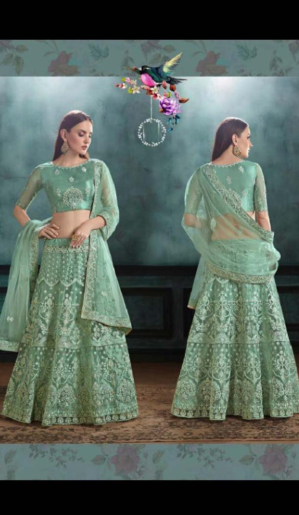 Aqua Green Color Mono Net Designer Fancy Lehenga Choli -454664758