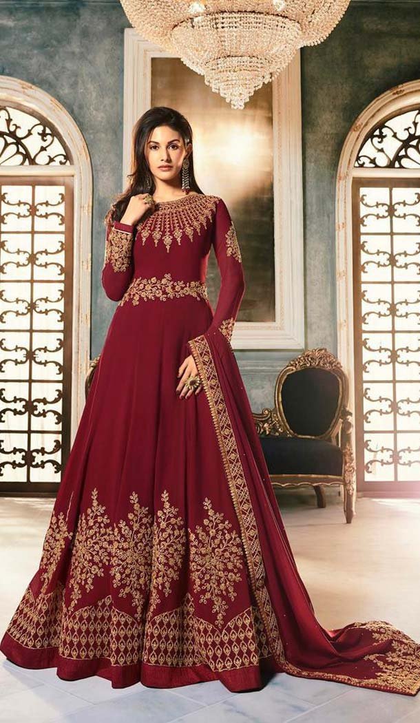 Abaya Style Maroon Color Georgette Designer Long Salwar Kameez -453764674
