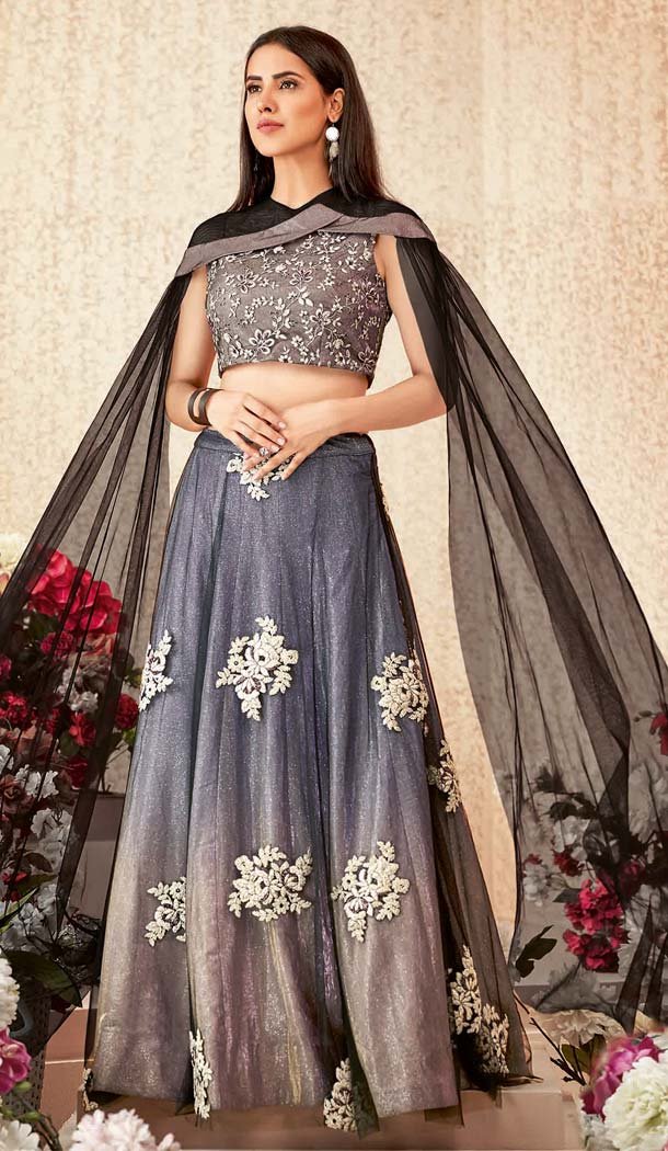 Copper Color Net Shimmer Lycra Designer Fancy Lehenga Choli -640880095
