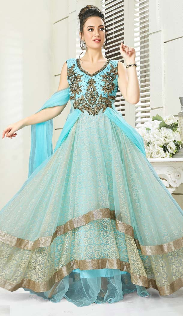 Sky Blue Color Georgette Designer Readymade Salwar Kameez -641280139
