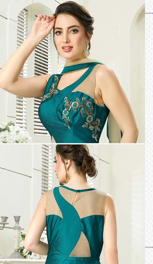Green Color Silk Designer Readymade Salwar Kameez -641280153