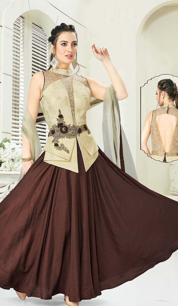 Gold Color Georgette Designer Readymade Salwar Kameez -641280157