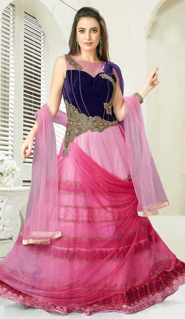 Pink Purple Color Silk Designer Readymade Salwar Kameez -641280164