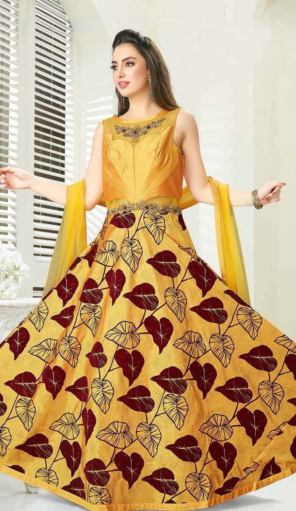 Gold Yellow Color Silk Designer Readymade Salwar Kameez -641280167