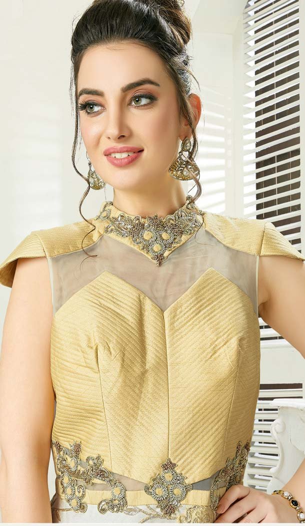 Gold Color Silk Designer Readymade Salwar Kameez -641380177