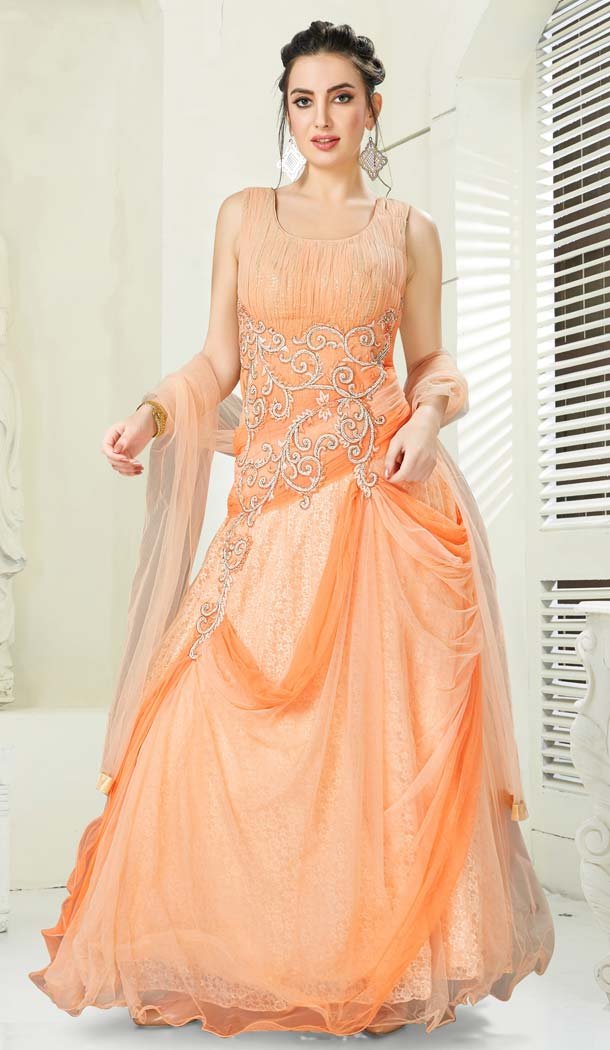 Peach Color Silk Georgette Designer Readymade Salwar Kameez -641380185