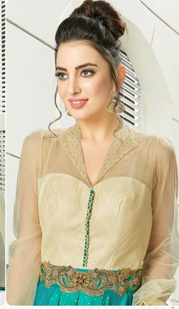 Gold Green Color Net Silk Designer Readymade Salwar Kameez -641380199