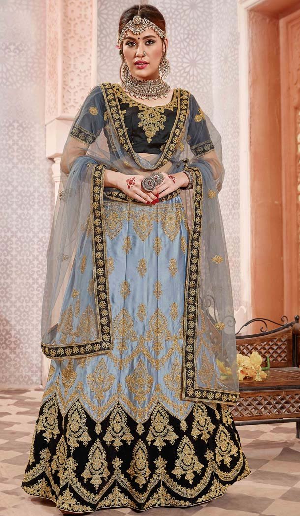 Grey Color Satin Silk Designer Plus Size Lehenga Choli -644980601
