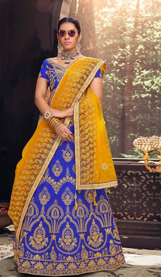Blue Color Banglori Silk Traditional Party Plus Size Lehenga Choli -645280628