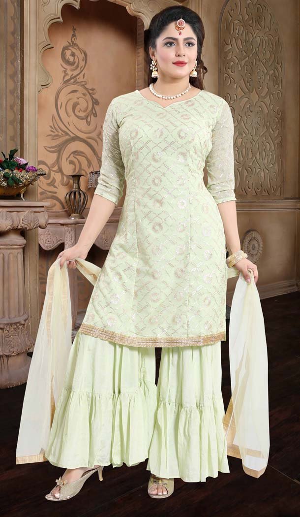 Pista Color Chinon Chiffon Designer Readymade Sharara Suit -642680356