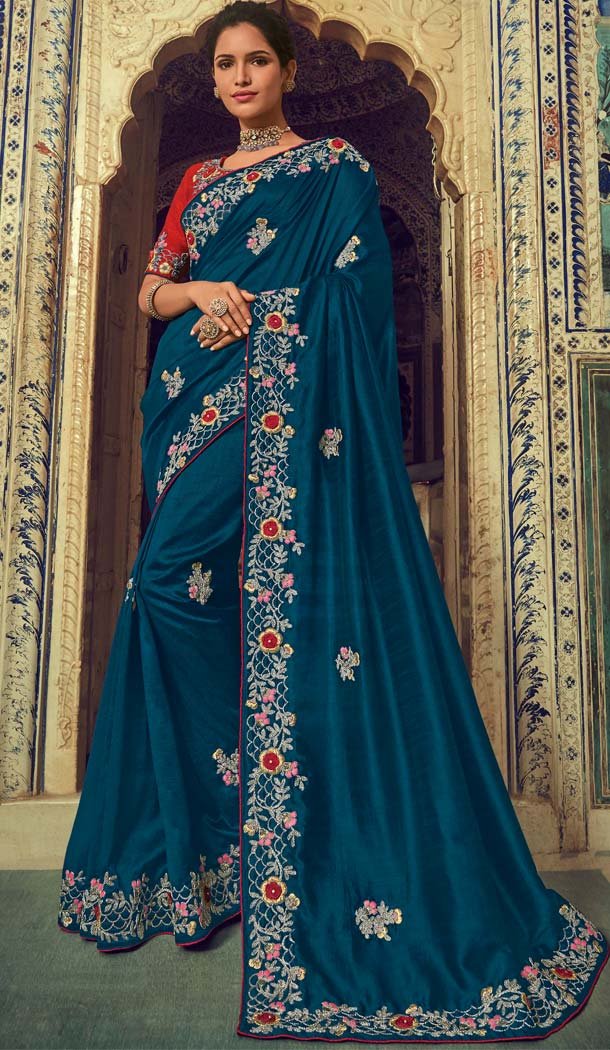 Blue Color Georgette Silk Designer Traditional Wear Saree -643980469