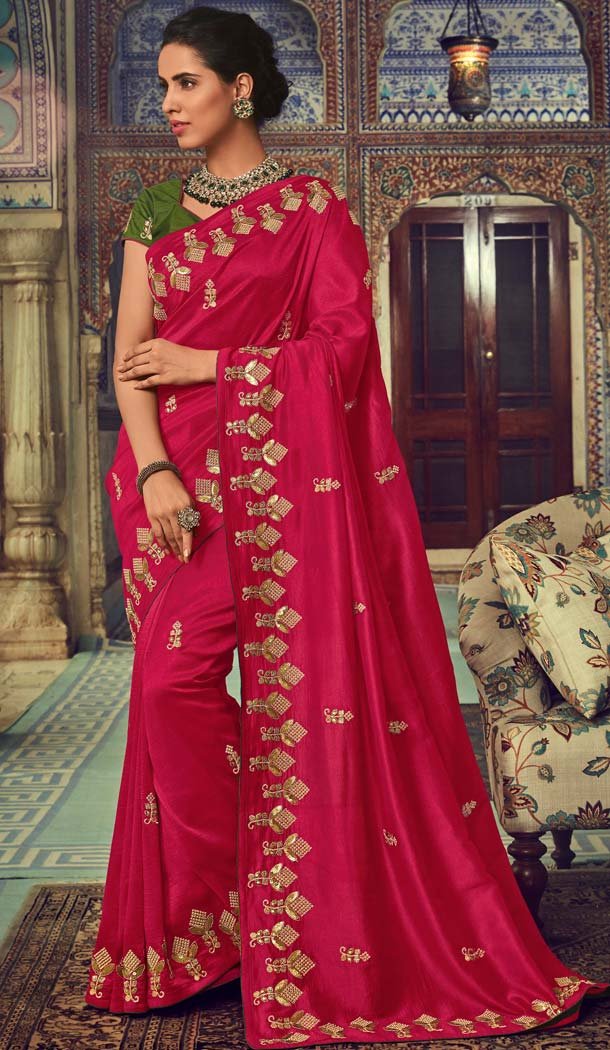 Dark Pink Color Georgette Silk Designer Traditional Wear Saree -643980477