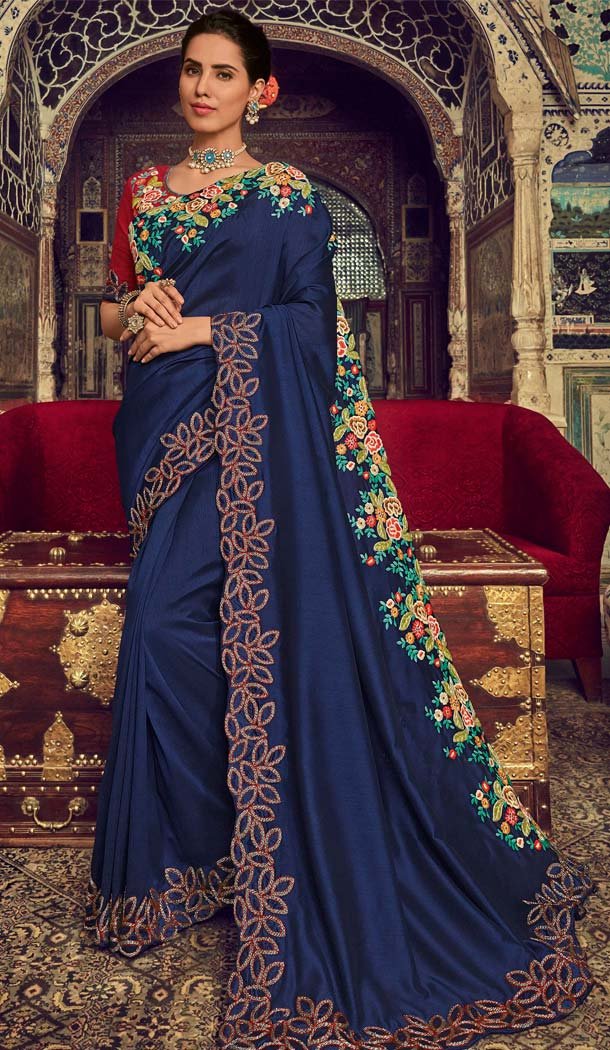 Blue Color Georgette Silk Designer Traditional Wear Saree -643980478