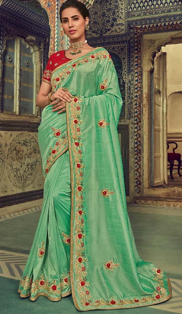 Green Color Georgette Silk Designer Traditional Wear Saree -643980482