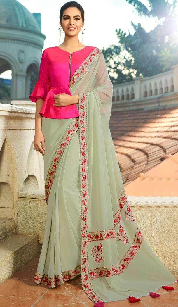 Beige Color Georgette Silk Party Wear Saree Blouse -644080491