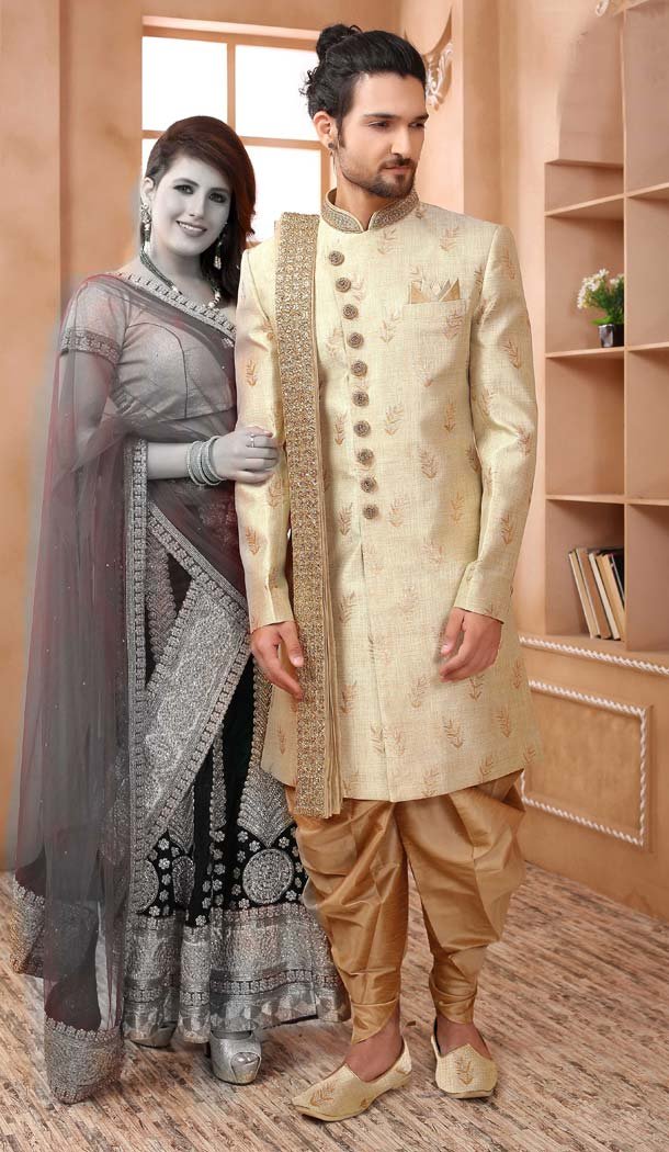 Flamboyant Pista Color Imported Designer Readymade Man Sherwani Heenastyle