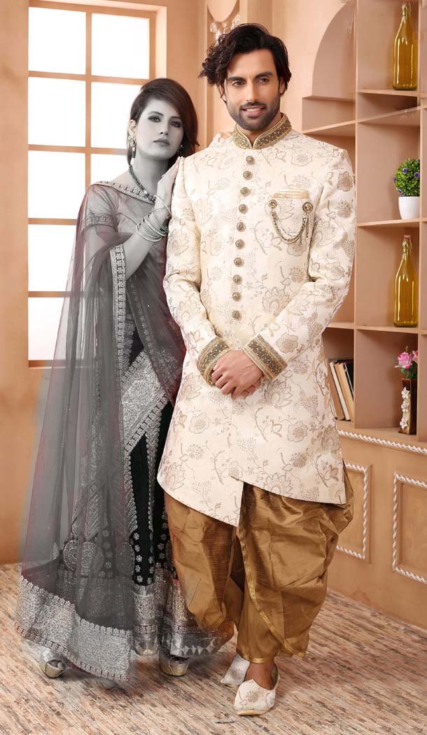 Elegant Cream Color Imported Designer Readymade Man Sherwani