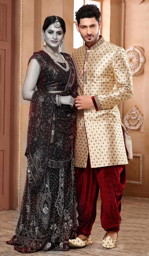 Gold Maroon Color Imported Designer Readymade Man Sherwani -639780027