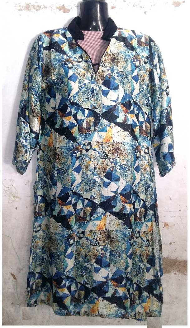Blue and Black Color Silk Party Readymade Kurtis | FH5555132