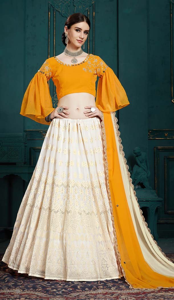Cream Color Georgette Party Wear Lehenga Choli -643680449
