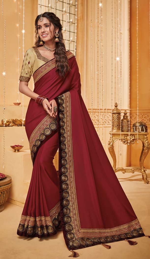 Maroon Color Silk Designer Party Wear Saree Blouse -644780580