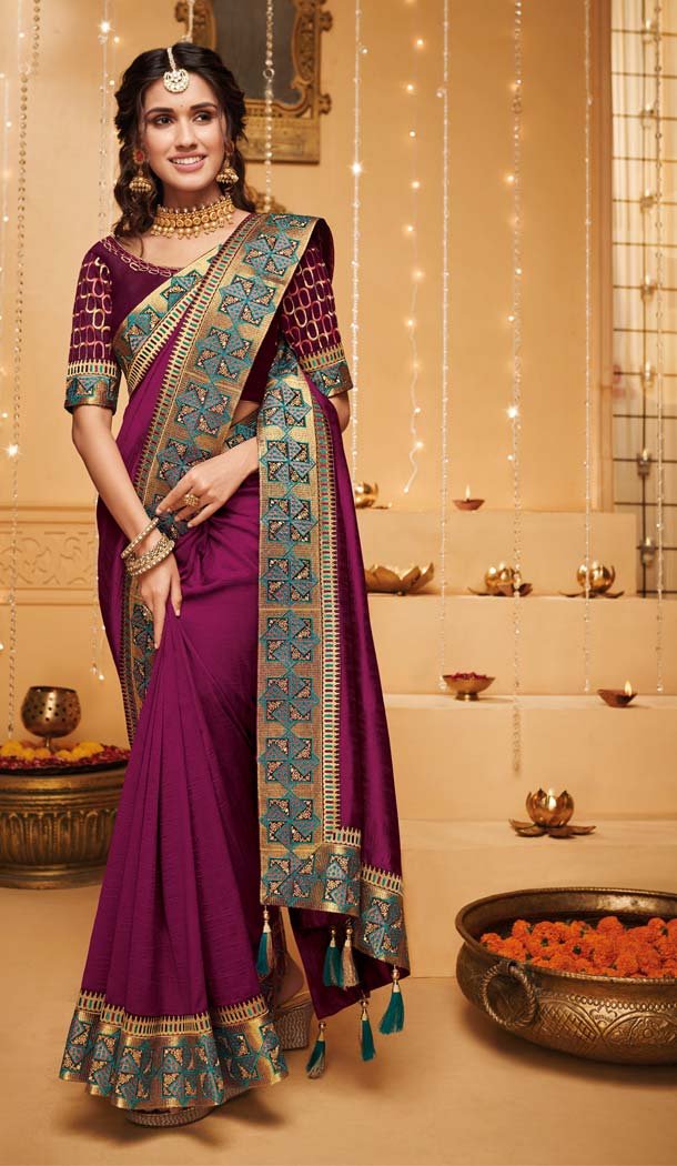 Dark Magenta Color Silk Designer Party Wear Saree Blouse -644780587