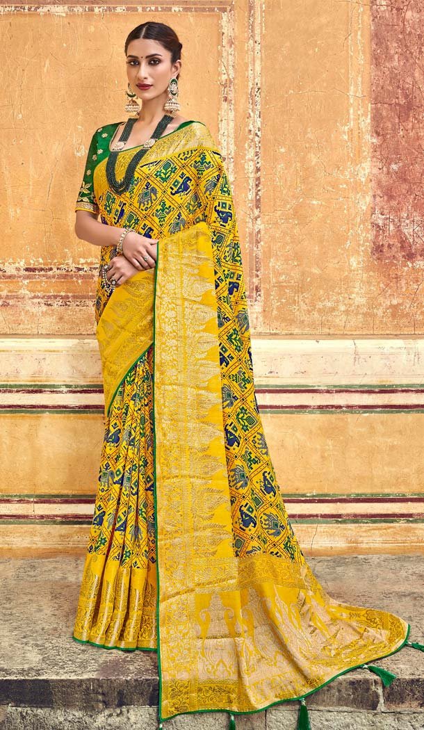 Yellow Color Fancy Rajesthani Bandhani Style Saree Blouse -645180619