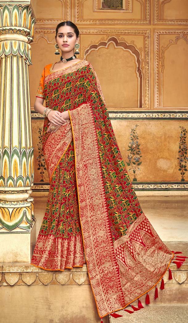 Maroon Color Fancy Rajesthani Bandhani Style Saree Blouse -645180622