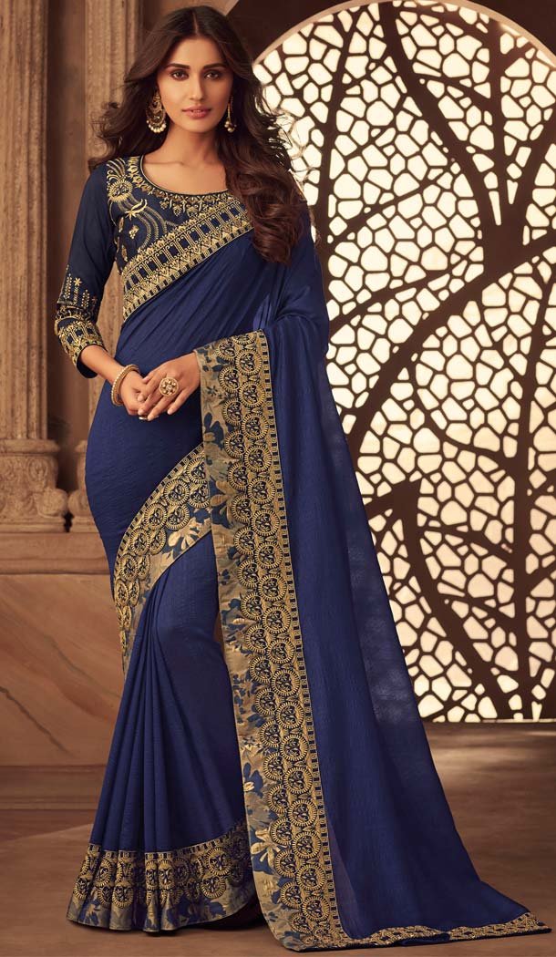 Blue Color Silk Designer Trendsetter Saree Blouse -648681024