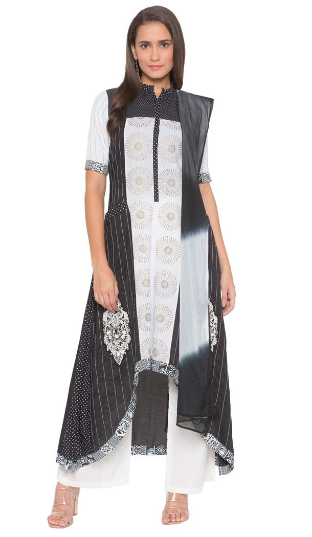Marvelous Black Color Cotton Plus SIze Readymade Salwar Kameez -653281659