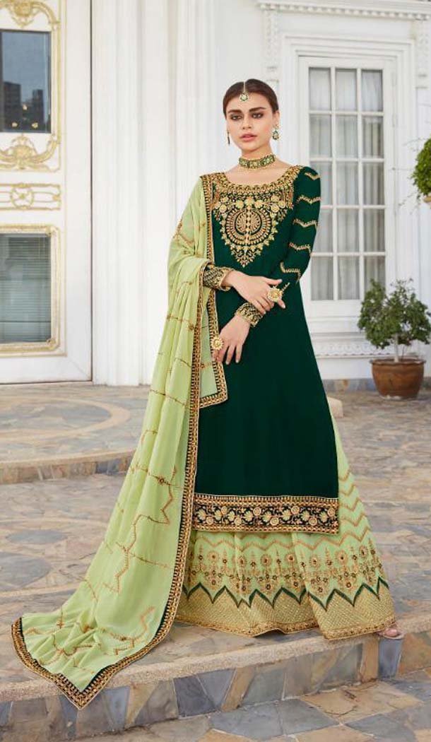 Aesthetic Green Color Georgette Designer Party Wear Lehenga Suit Aesthetic Green Color Georgette Designer Party Wear Lehenga Suit