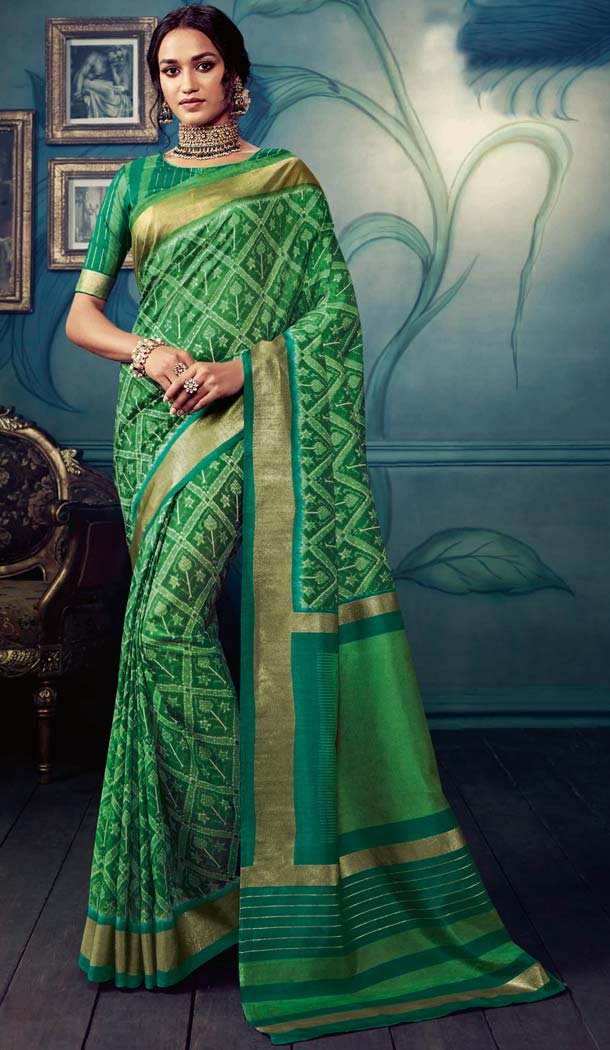 Green Color Cotton Silk Casual Wear Printed Silk Saree -653881708