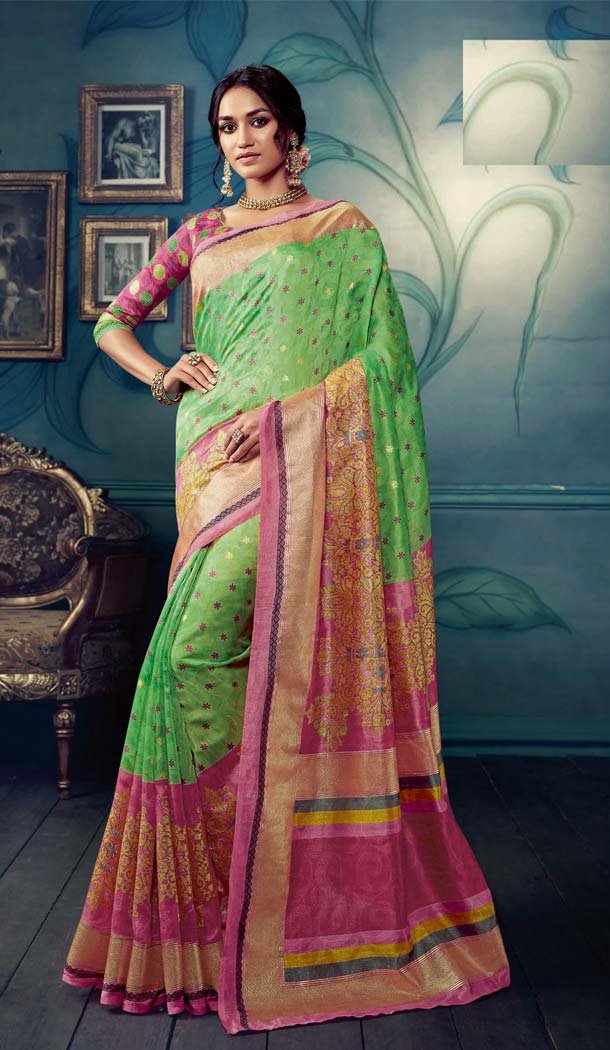 Green Color Cotton Silk Casual Wear Printed Silk Saree -653881719
