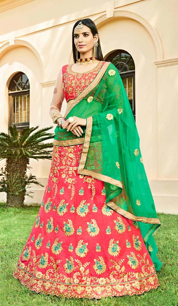 Pink Color Silk Traditional Party Wear Plus Size Lehenega Choli -657882247