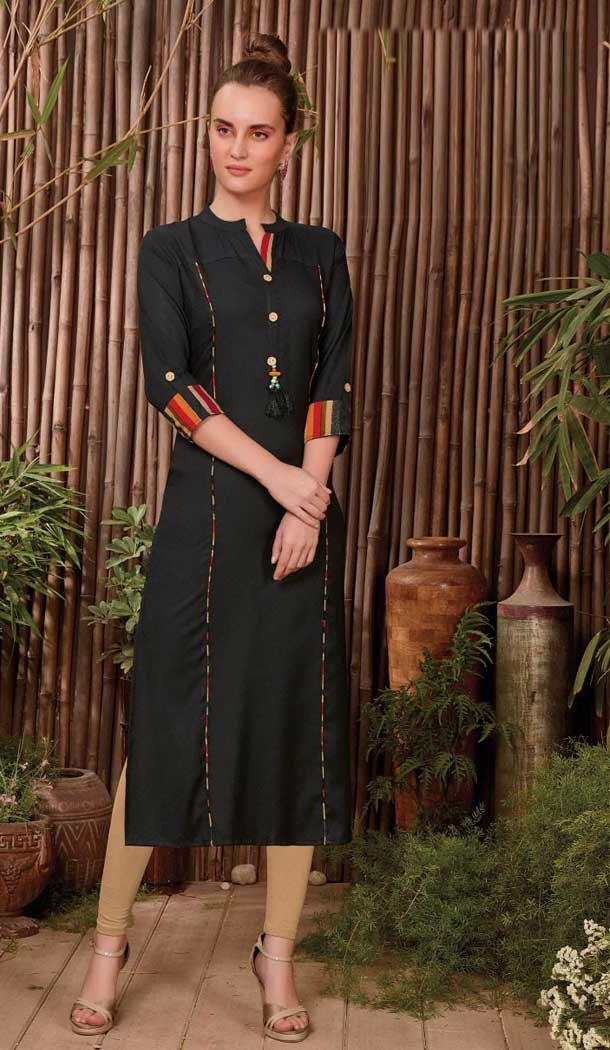 Pretty Rayon Black Color Casual Office Wear Readymade Kurti -474266226