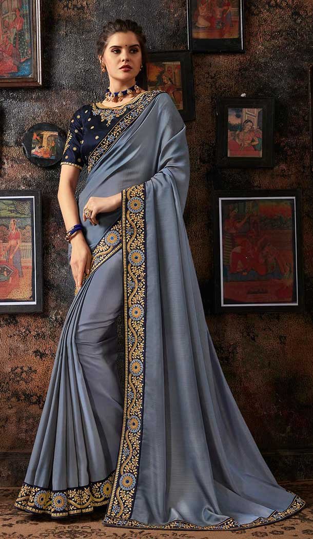 Dazzling Diva Grey Color Georgette Silk Traditional Wear Saree -658982386