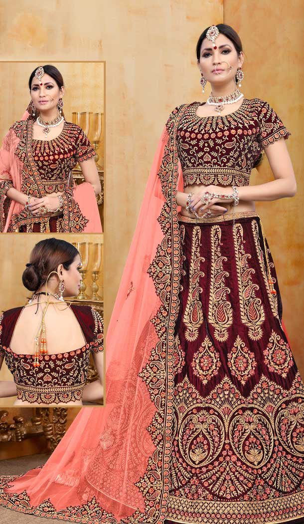 Maroon Color Velvet Designer Bridal Wedding Lehenga Choli -70521033