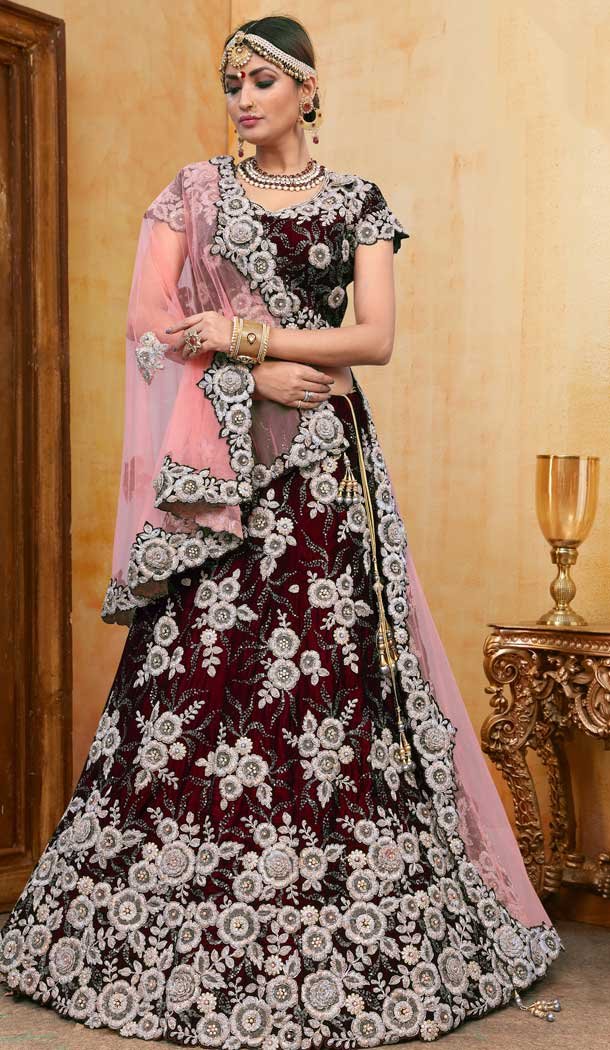 Maroon Color Velvet Designer Bridal Wedding Lehenga Choli -70521036