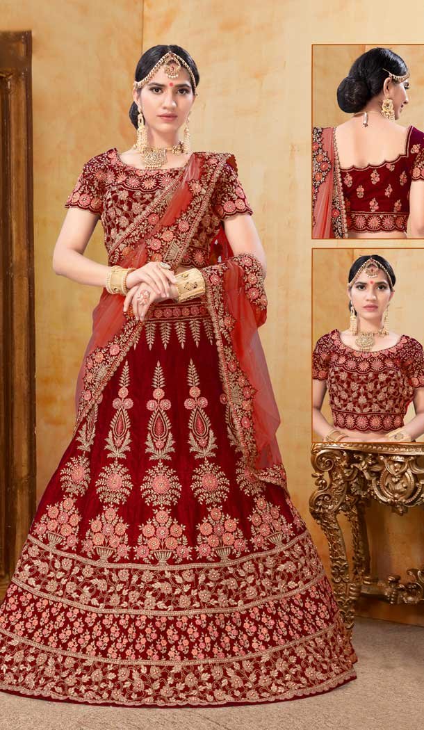 Splendorous Red Color Velvet Designer Bridal Wedding Lehenga Choli -70521038