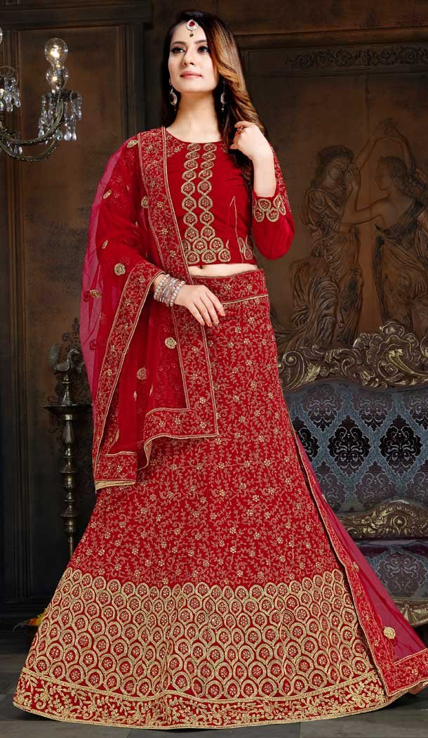 Gorgeous Red Color Net Satin Designer Traditional Wear Lehenga Choli -70811298