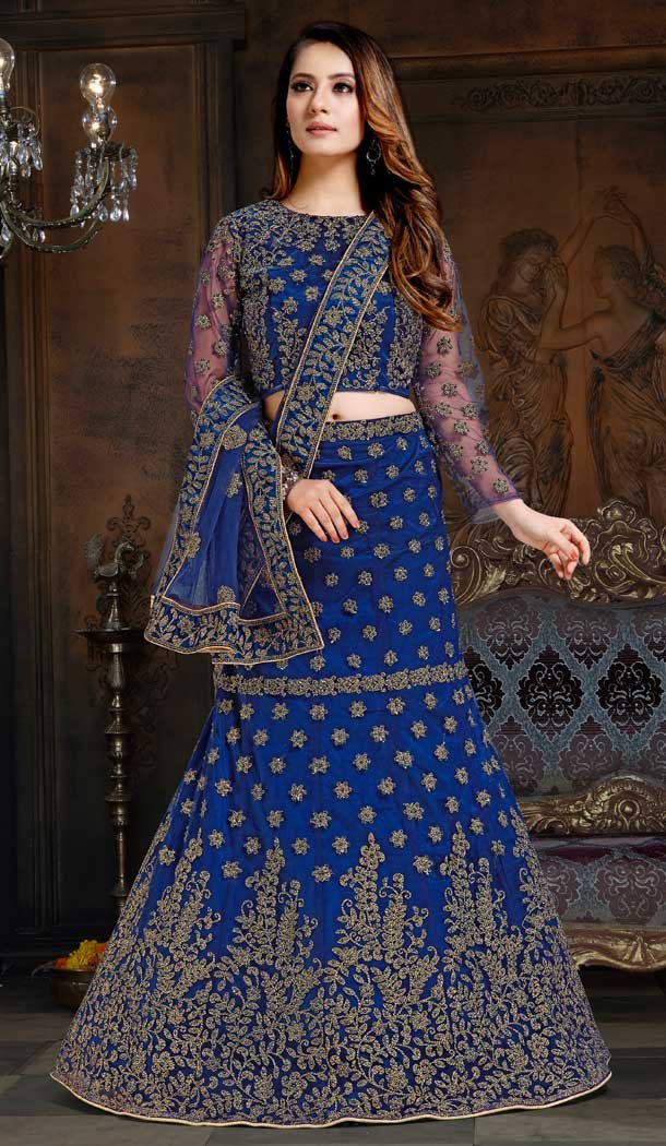 Royal Blue Color Net Satin Designer Traditional Wear Lehenga Choli -70811301
