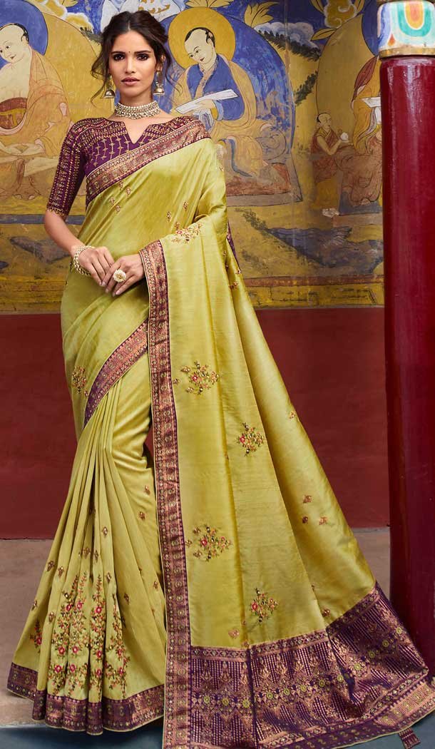 Pear Green Color Art Silk Designer Wear Traditional Saree Blouse -70661173