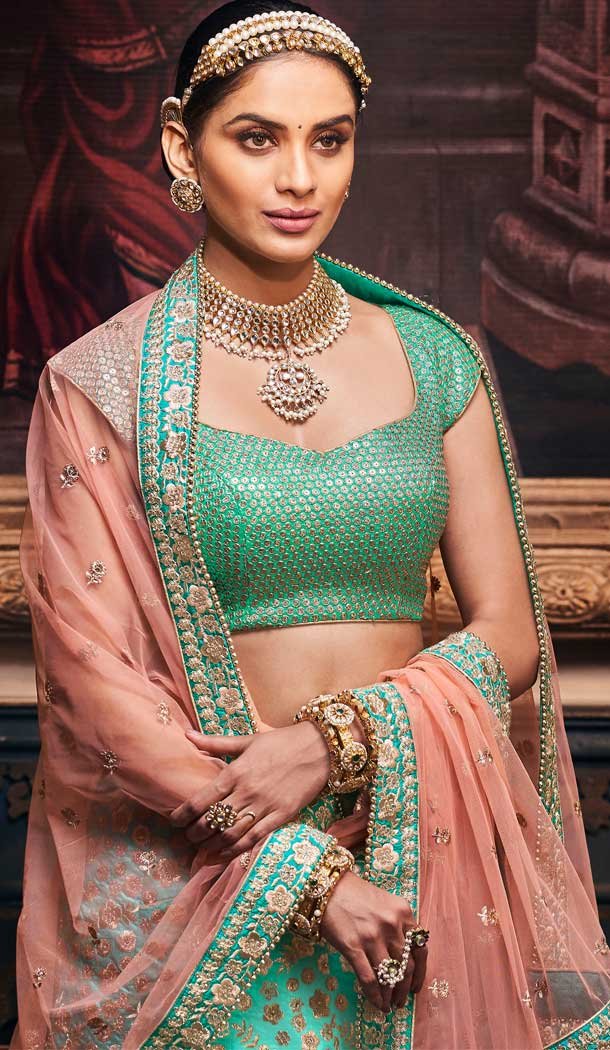 Ferozi Blue Color Silk Designer Wedding Ladies Lehenga Choli -672184471