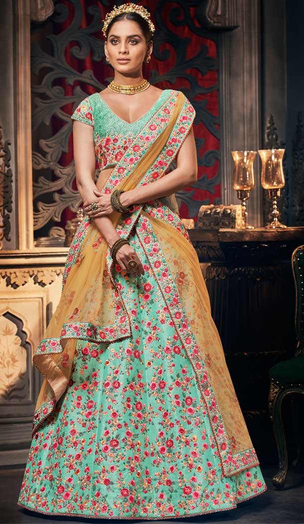 Sky Blue Color Silk Designer Wedding Ladies Lehenga Choli -672184477