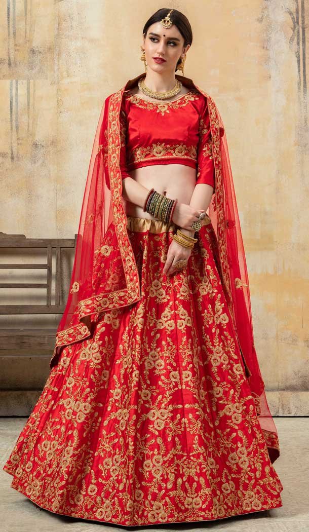 Mesmerizing Red Color Malai Satin Traditional Party Wear Ladies Lehenga Choli -672684567