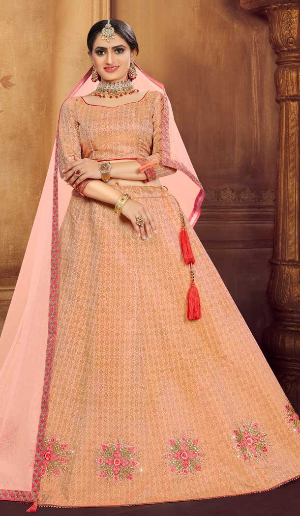 Beige Color Art Silk Jacquard Traditional Party Ladies Lehenga Choli -672884583