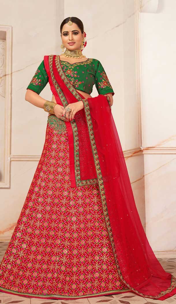 Red Color Art Silk Jacquard Traditional Wear Designer Lehenga Choli -672984586