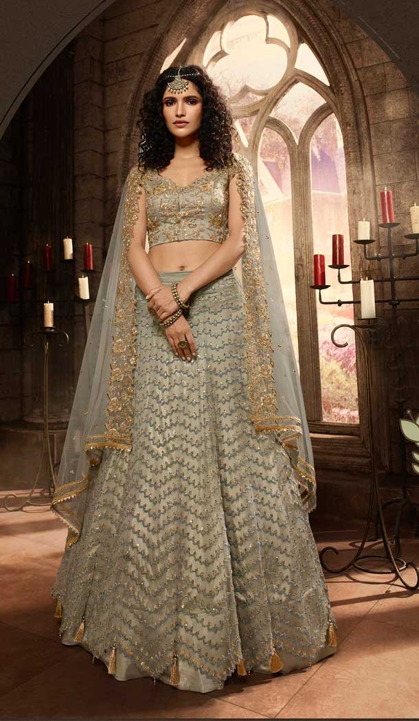 Pista Green Color Net Sangeet Mehendi Ceremony Wear Lehenga Choli -670284209