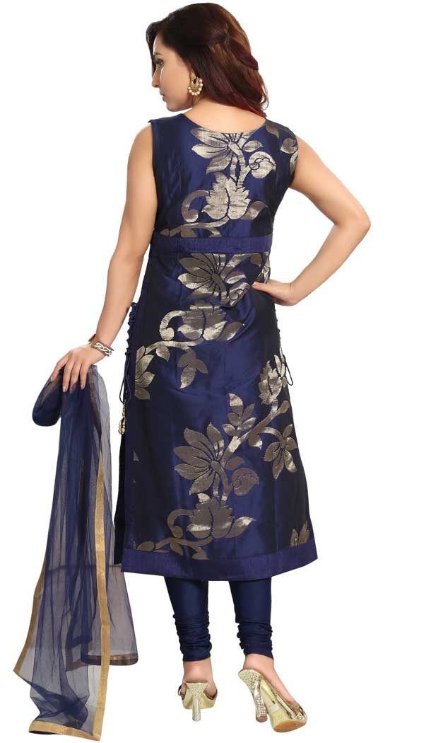 Blue Color Brocade Silk Party Wear Plus Size Readymade Suit -673184609