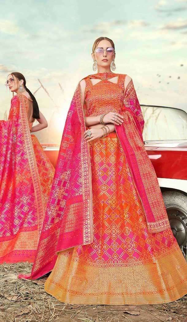 Elegant Multi Color Banarasi Silk Jacquard Traditional Wear Lehenga Choli -674384738